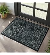 Jainmy Distressed Black Kitchen 2x3 Rugs Non Slip Washable, Vintage Medallion Pinted Dark Door Ma...