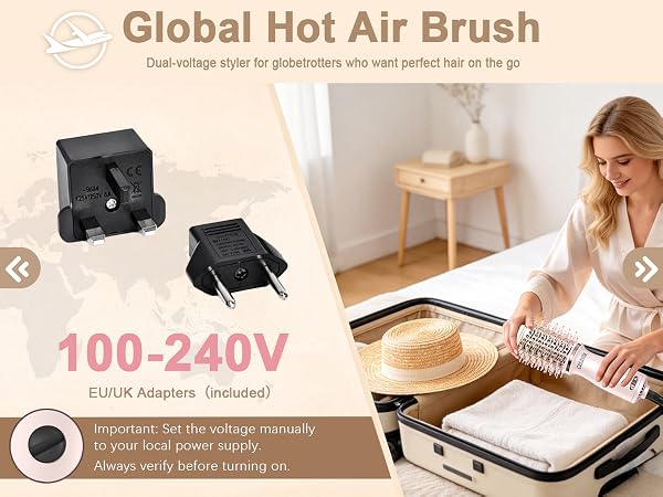 Dual Voltage Hair Dryer Brush for Travel