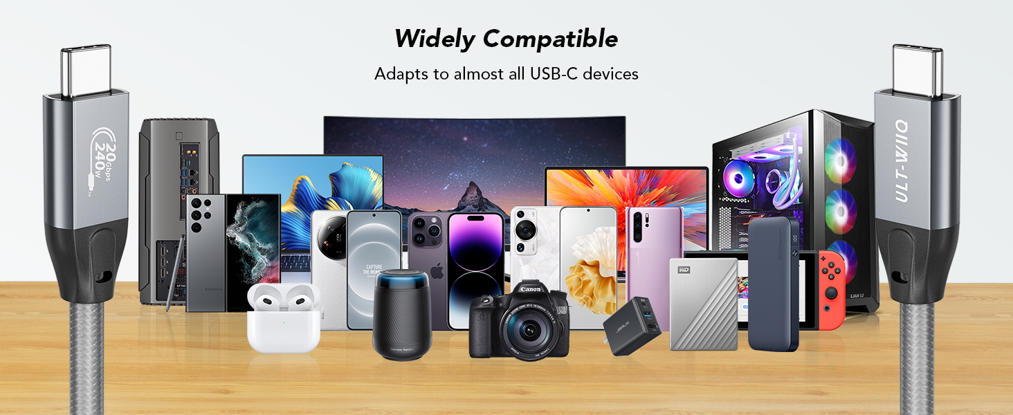 USB C Cable 3.2 240W fast charging high speed 20gbps data transfer 4k usb type-c monitor cable