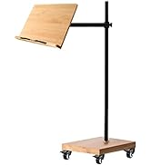 Wishacc Book Stand for Reading, Rolling Extra Large Lectern Stand with Wheels, Bamboo and Sturdy ...