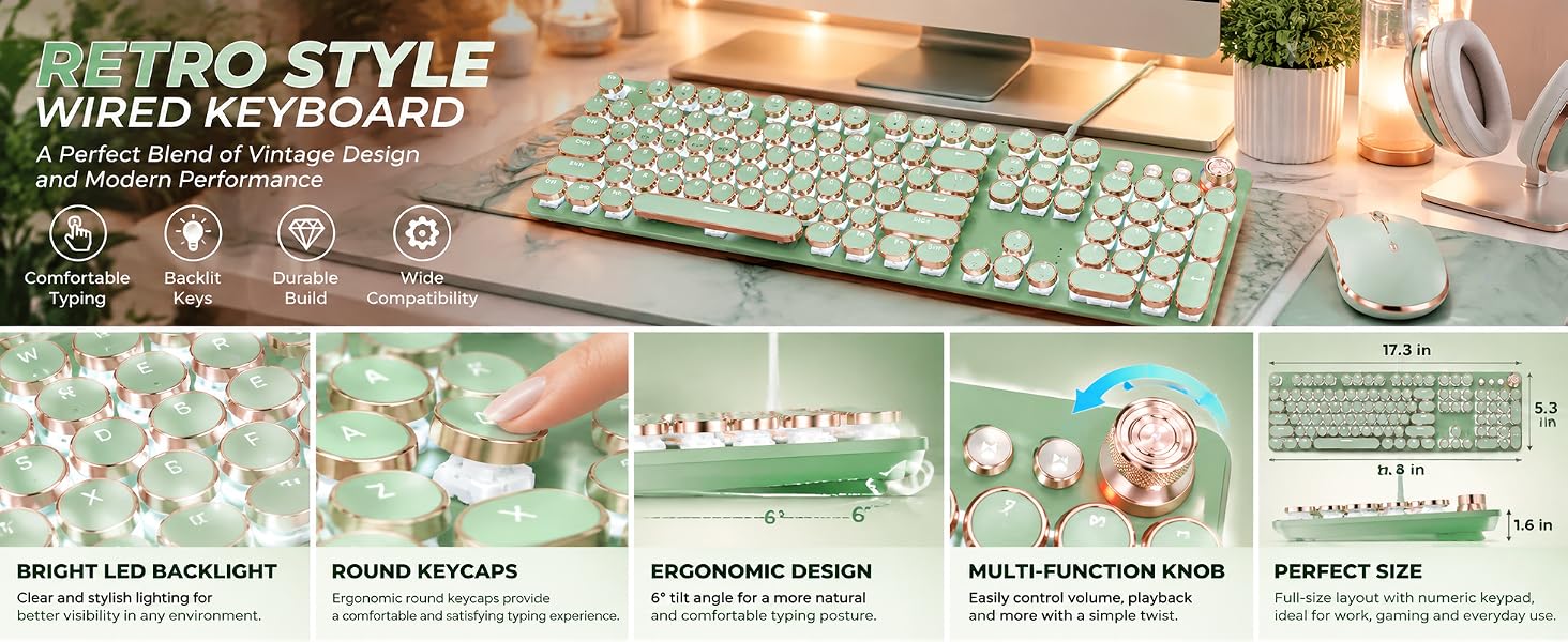 Retro Typewriter Mechanical Keyboard, Green