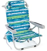 GYMAX Beach Chair, 330lbs Backpack Beach Chair with 5-Position Backrest, Storage Bag, Side Pocket...