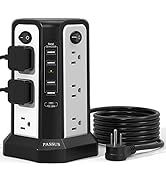 PASSUS Surge Protector Tower with USB C(PD18W) Port,Power Strip Tower with 4 USB A Ports, Flat Pl...