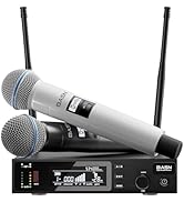 BASN Wireless Two Microphone System with UHF Dual-Channel Receiver, Metal Handheld Dynamic Mics K...