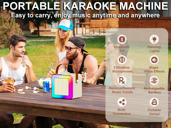 Portable Karaoke Machine with 2 Wireless Microphones