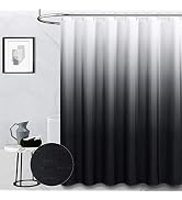 BTTN Black Fabric Shower Curtain - Ombre Linen Textured Shower Curtain Set with Metal Hooks, Mach...