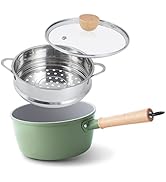 ROCKURWOK Ceramic Nonstick Sauce Pan, 3 QT Pot with Steamer, Non Toxic &amp; PFAS-Free, Wooden Handle...