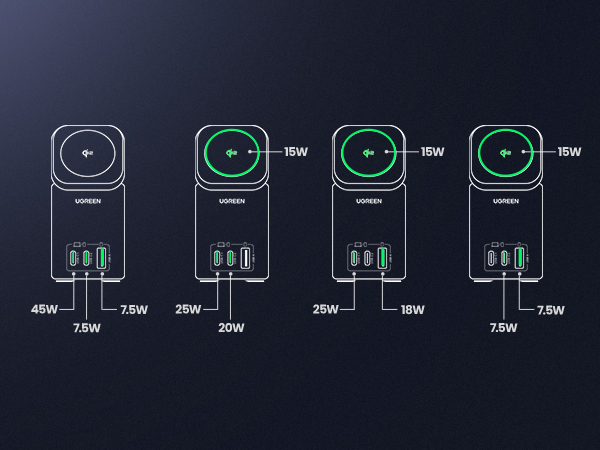 65W GaN Charging Station 3-Port with 15W Qi2 Wireless Charger Stand