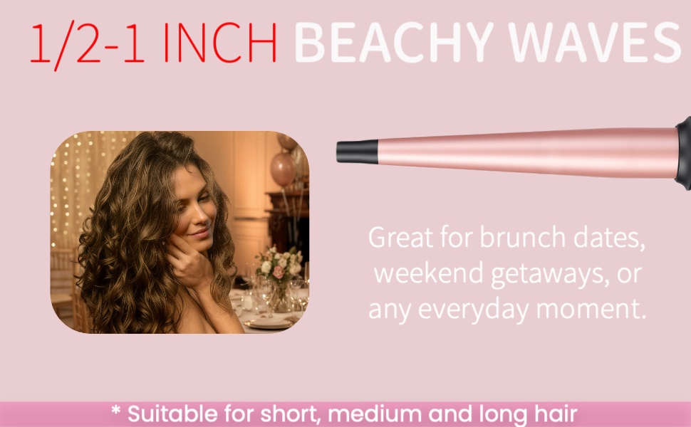 13mm-25mm tapered curling wand for beachy waves