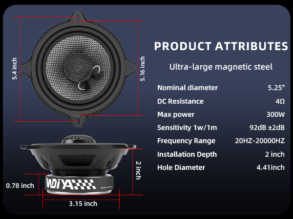 WDiYA 5.25-Inch Car Coaxial Speaker Carbon Fiber Cone Bowl 2-Way Full Frequency High Fidelity Audio