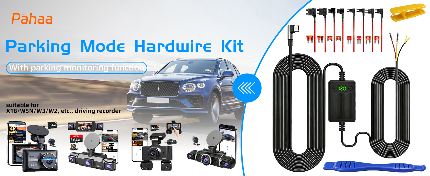 Dash cam Hardwired kit, USB-C Hardwired Cable kit, 12V-24V to 5V Hardwired Cable kit