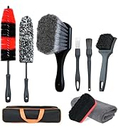 9Pcs Car Wheel Detailing Brush Kit – Scratch-Free Rim &amp; Tire Cleaner Brushes with Tire Shine Pad,...