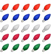 SUNSGNE 25 Pack C7 Multicolor Christmas Replacement Bulbs, Vintage Multicolor Ceramic Light Bulbs...