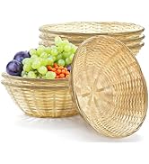 ZAVOOS 6 Pack Bamboo Bread Basket, 12 Inch Large Round Gift Baskets, Natural Bamboo Woven Wicker ...