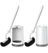 HAMITOR Toilet Bowl Brush Holder Set: Curved Design with Holder for Deep Cleaning Under Rim - Com...