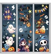 DIYASY Halloween Window Clings, 8 Sheets Cute Window Stickers Double-Sided Home Bats Ghost House ...
