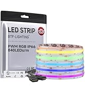 BTF-LIGHTING FCOB COB RGB LED Strip Light, UL Listed, IP66 840LEDs/m High Density Flexible Color ...