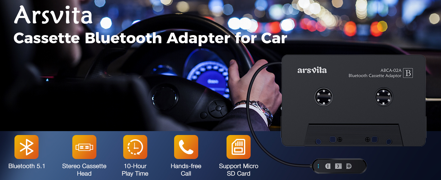 Arsvita Cassette Bluetooth Adapter for Car