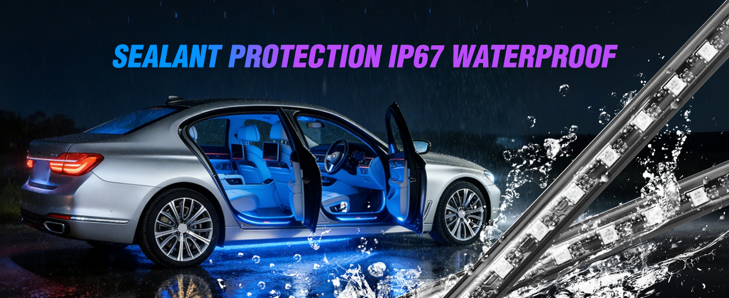 4PCS 48 LED Interior Lights DC 12V Multicolor Music Car Strip Light Under Dash Lighting Kit