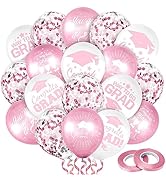 Whaline 60Pcs Graduation Party Balloon Set 7 Designs Confetti Latex Balloon with 2 Rolls Ribbon G...