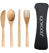 Wooden Cutlery Set Portable, Wooden Flatware,4 Piece Pack of Wooden Utensils Sets with Reusable W...