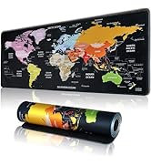 Hopipad World Map Large Gaming Mouse Pad for Desk, Desk Mat with Seamed Edges, Waterproof Desk Pa...