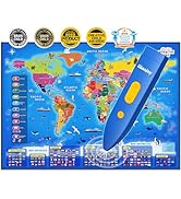 Qiaojoy Bilingual Interactive World Map for Kids Learning and Educational Toys, Talking Electroni...