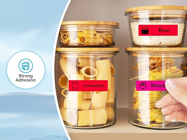 Self-Adhesive Label Tape, Black on Pink, Blue, Yellow Sticker Thermal Paper, Pure color label