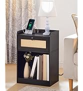 CHOEZON Nightstand, End Table with Charging Station, Side Table with Rattan-Style Drawer and Stor...