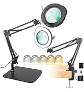 15X 30X Magnifying Glass with Light and Stand, LED Desk Lamp with Base and Clamp, 5 Color Mode, 1...
