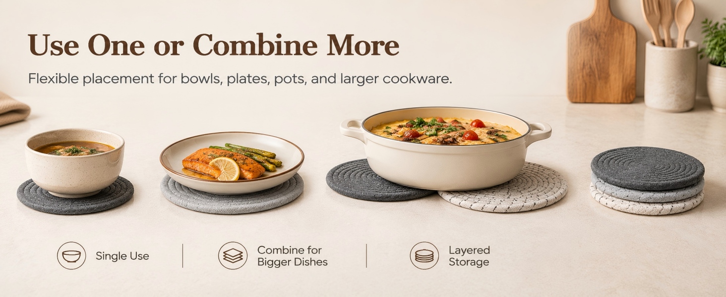 3-Style Round Trivet Set, Combine Freely to Fit Large Pots &amp;amp; Various Cookware