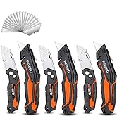REXBETI 6 Pack Retractable Folding Utility Knife, SK5 Heavy Duty Box Cutter for Cartons, Cardboar...