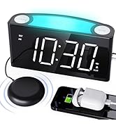 Vibrating Alarm Clock with Bed Shaker for Heavy Sleepers, Beside Clock with Night Light for Bedro...
