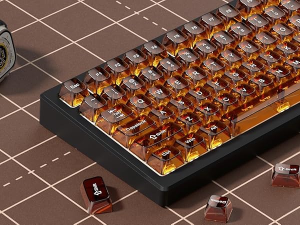 Brown Clear keycaps,Coffee Transparent keycaps 75%,Ceramic Jelly Key caps Set,Shine Through key caps