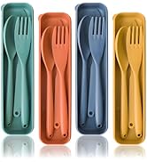 Lnrkai Reusable Utensil Set with Case, 4 Sets Large Portable Plastic Spoons Fork Knife Camping Ut...