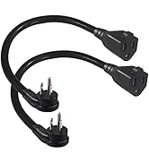 [2 Pack] 8inch Flat Plug Short Power Extension Cord - Black Low Profile Flat Plug Short 3 Prong G...