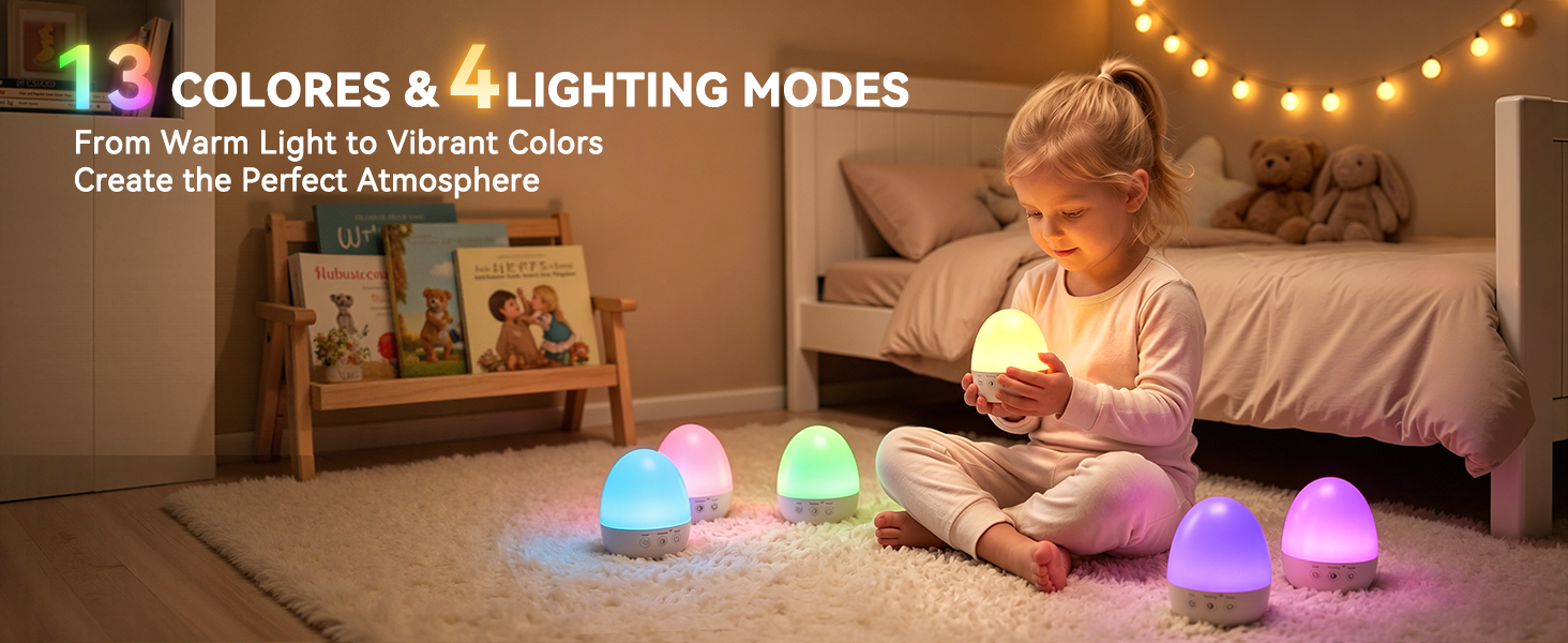 Kids night light with 13 colors &amp; 4 lighting modes, create cozy atmosphere for children bedroom