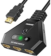 HDMI Switch 4K HDMI Splitter, Automatic HDMI Switch 3 in 1 Out with Pigtail HDMI Cable, 3 Ports H...