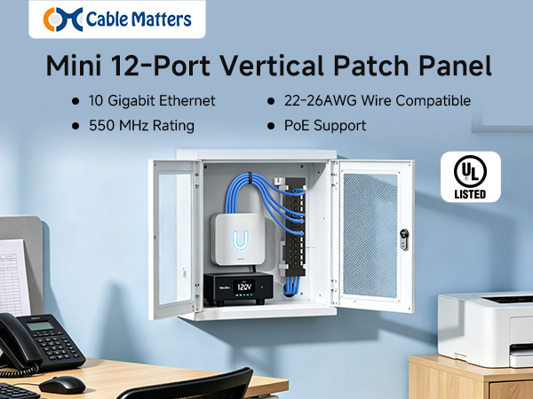 [UL Listed] Mini 12-Port Vertical Patch Panel with 89D Bracket