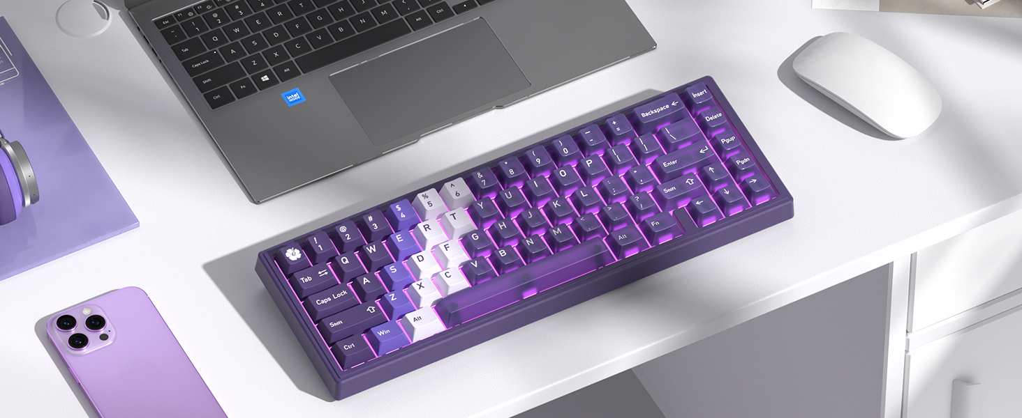 Purple Keyboard Keycaps Jelly,Cute Clear Keycaps PBT/PC, Transparent Custom keycap dye sub key caps