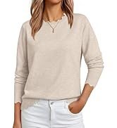 GKBK Sweaters for Women Lightweight Loose Fit Fall Pullover | Scalloped Long Sleeve Tops, Cute, S...