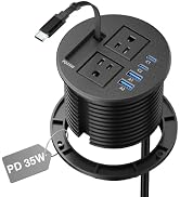 Desk Power Grommet with Retractable Cable 35W 2 USB C, 2 Outlets 3.15 inch | 2 USB-C PD 35W, 2 US...