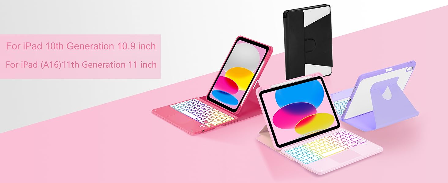 iPad 10th Gen Rotating Keyboard Case - Pink-1