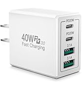 USB C Wall Charger Block, 40W 4-Port USB C Fast Charger Dual Port PD Power Adapter + QC Wall Plug...