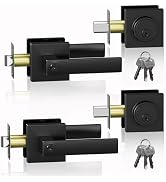 DSJJBLL Keyed Entry Door Knob, Matte Black Front Door Handle and Deadbolt Set, Heavy Duty Exterio...