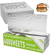 Aluminum Foil Sheets, 400 Count Tin foil,12" x 10.6" Pre-Cut Pop-Up Dispenser for Food Wrap, Hot ...