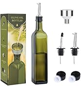AOZITA 17oz Glass Olive Oil Bottle Dispenser - 500ml Green Oil and Vinegar Cruet with Pourers and...