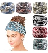 Artilady Boho Headbands for Women-Extra Wide Headband Non Slip Floral Print Head Wrap for Black W...