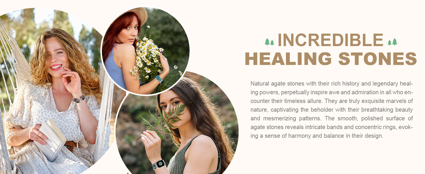 Natural Stone Bracelet Beaded Apple Watch Bands for Women Feminine Handmade Elastic Stretch Strap