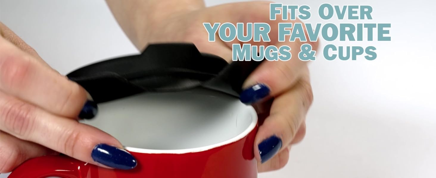 "Amazing Lid" slipping on top of a mug | "Amazing Lid" deslizándose sobre una taza